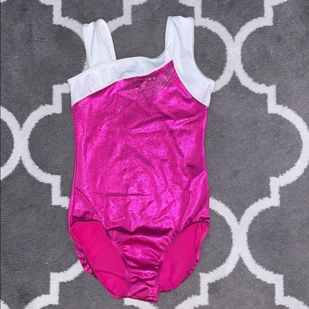 girls gymnastics leotard, pink & white, never worn